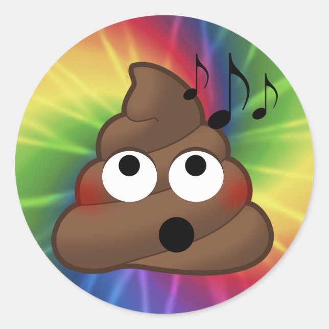 Adesivo Music Notes Poop Emoji Tie Dye Round Stickers (Frente)