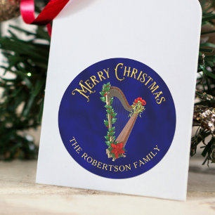 Adesivo Música de Natal Elegante Harpa Personalizada