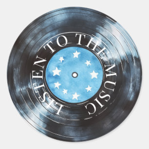 Adesivo Música do Disco Preto Azul Água