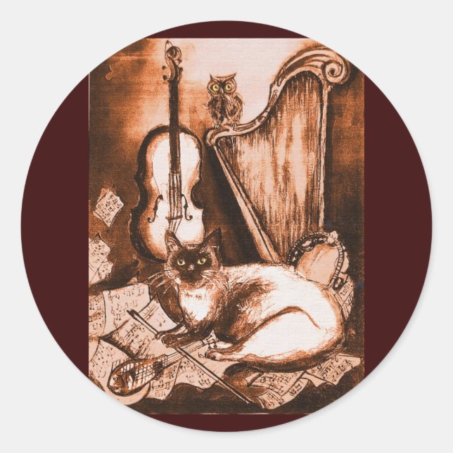 Adesivo MUSICAL CAT, Brown e White (Frente)