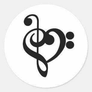 Adesivo Musical Music Heart - Treble Bass Clef