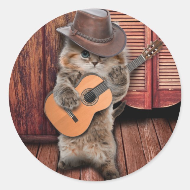 Adesivo Músico de cauda de Cat Ocidental com violão (Frente)
