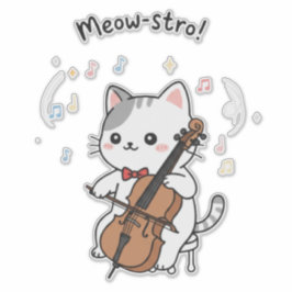 Adesivo Músico de Violoncelo Fofo Gato 