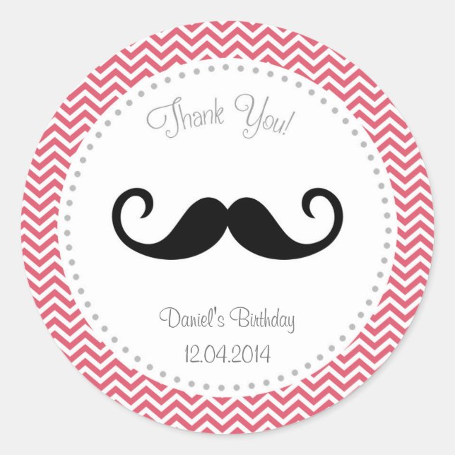 Adesivo Mustache Birthday Sticker Chevron (Frente)