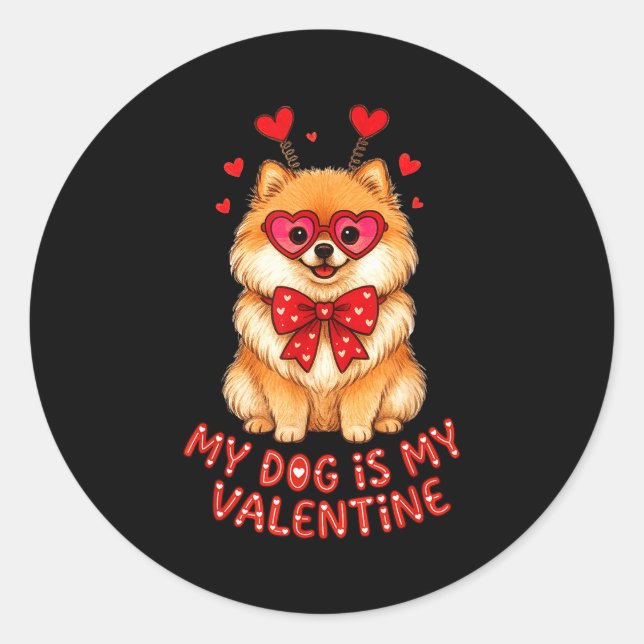 Adesivo My Dog Is My Valentine Cute Meranian With Heart Gl (Frente)