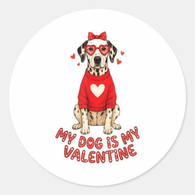 Adesivo My Dog Is My Valentine Dalmatian Heart Gles Bow Do (Frente)
