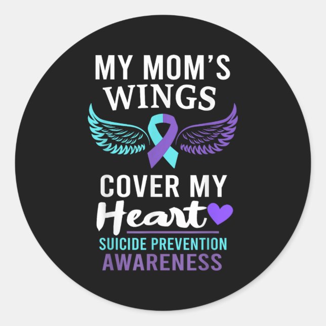 Adesivo My Mom's Wings Cover Heart Suicide Awareness Ribbo (Frente)