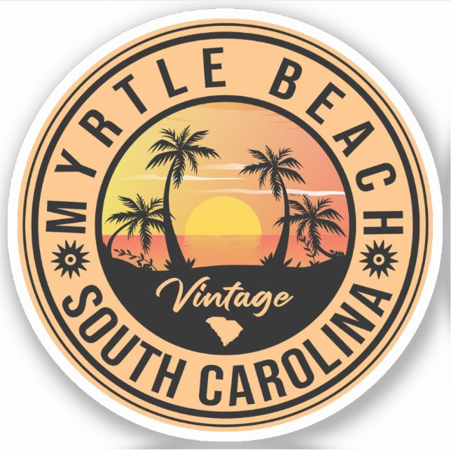 Adesivo Myrtle Beach South Carolina Retro Sunset Souvenir (Frente)