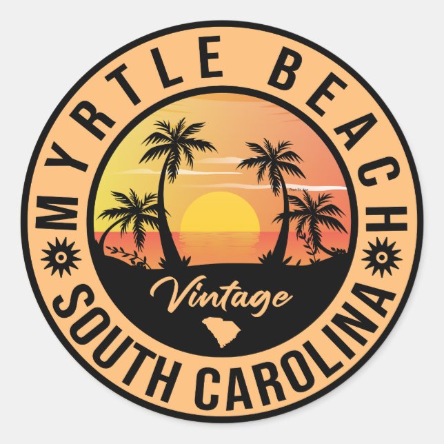 Adesivo Myrtle Beach South Carolina Retro Sunset Souvenir (Frente)