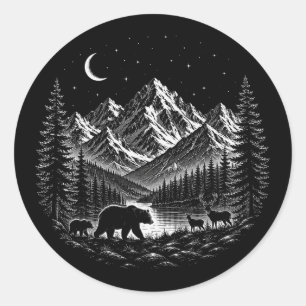 Adesivo Mystic Mountain Wilderness Night Estilo Linocut