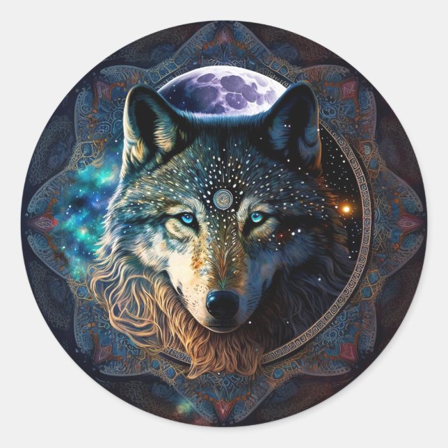 Adesivo Mystical Wolf Moon Mandala (Frente)
