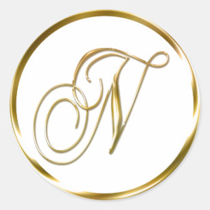 Adesivo N Monograma Faux Envelope Dourado Ou Favor Selo