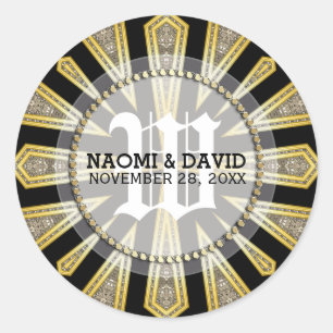 Adesivo Na moda ArtDeco Monograma Dourado Vinheta de Casam