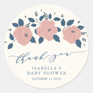 Adesivo Na moda Blue Garden Flower Chá de fraldas Obrigad