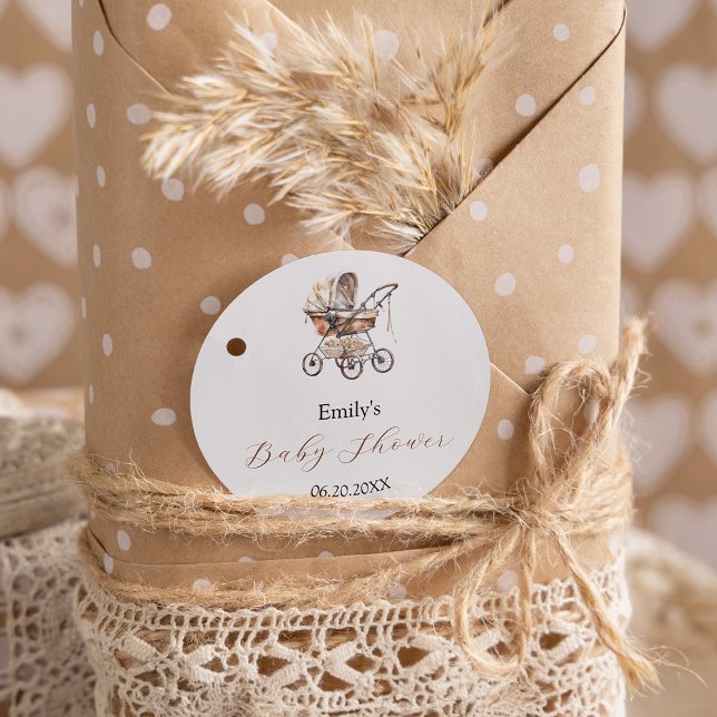 Adesivo Na moda Carruagem Flores Chá de fraldas de Pastel  (Stylish Carriage Flowers Soft Pastel Baby Shower Classic Round Sticker
)