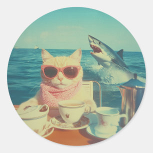 Adesivo Na moda Cat's Ocean Tea Party