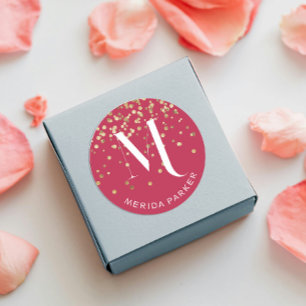 Adesivo Na moda Glam Red Dourado Glitter Monograma inicial