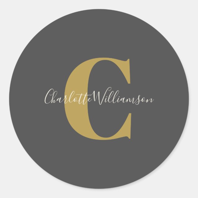 Adesivo Na moda moderna Caligrafia Monograma Dourado (Frente)