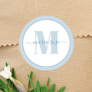 Adesivo Na moda Monograma Azul Simples Personalizado