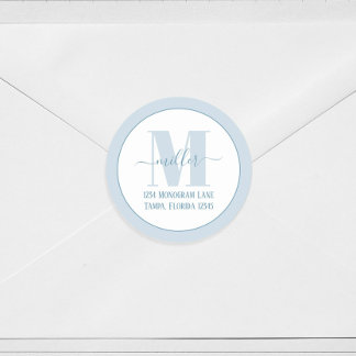 Adesivo Na moda Monograma Blue Simple Return Address