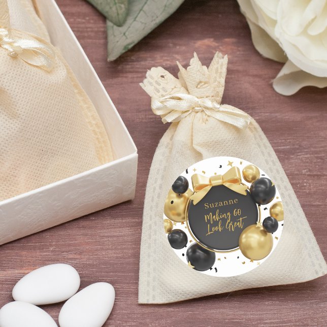 Adesivo Na moda preto moderno e Dourado 60º aniversário (Criador carregado)