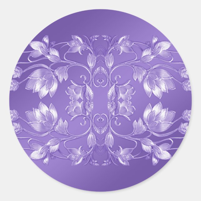 Adesivo Na moda Purple Floral Round Sticker (Frente)