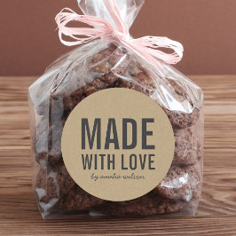 Adesivo Na moda Rustic Bold Feito com Love Faux Kraft