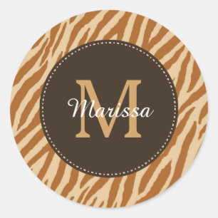 Adesivo Na moda Tawny Brown Zebra Print Monograma e Nome
