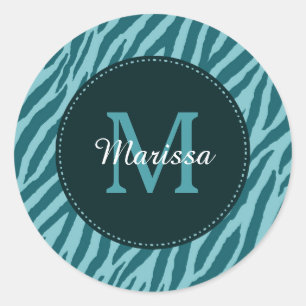 Adesivo Na moda Teal Zebra Impressa com Monograma e Nome