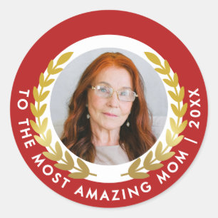 Adesivo Na moda Vermelho E Branco Com Foto Dourada De Prêm