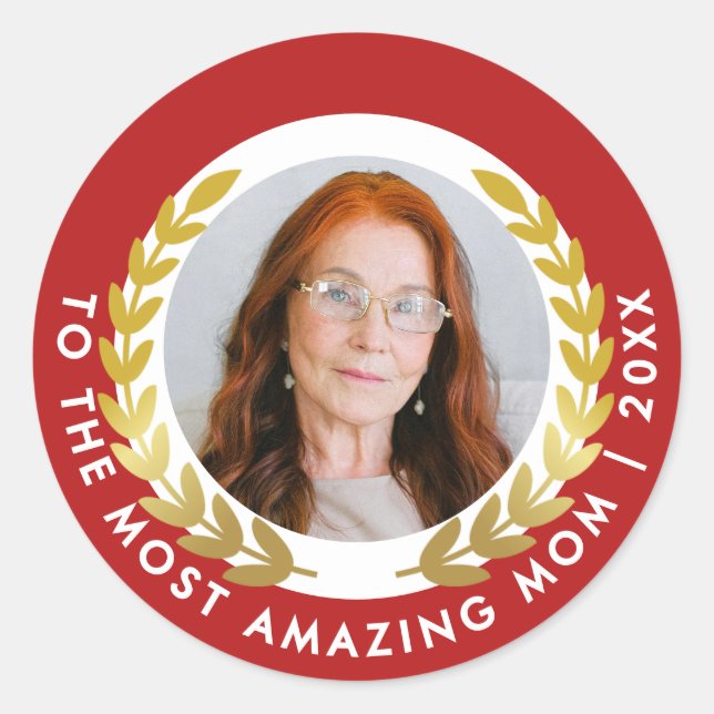 Adesivo Na moda Vermelho E Branco Com Foto Dourada De Prêm (Frente)