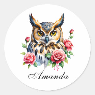 Adesivo Na moda Watercolor Floral Owl