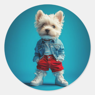 Adesivo Na moda Westie Pup em Denim e Sneakers