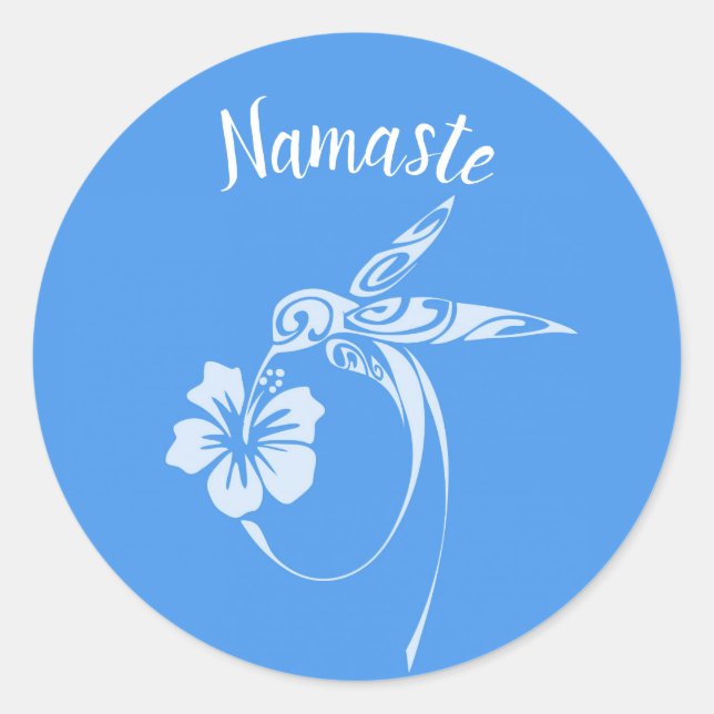 Adesivo Namaste White Hummingbird em fundo azul (Frente)