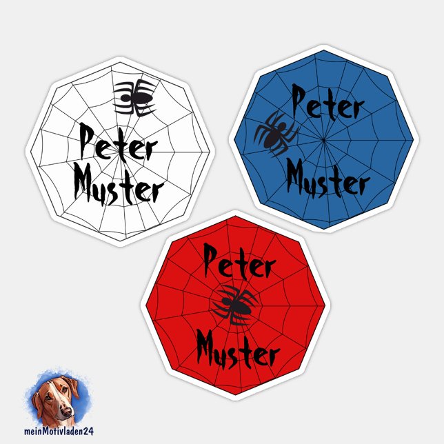 Adesivo Namensaufkleber Spinne mit Netz | 9 Kontur - (Konturgeschnittener Namensaufkleber für Kinder - Spinne mit Netz - personalisierbar )