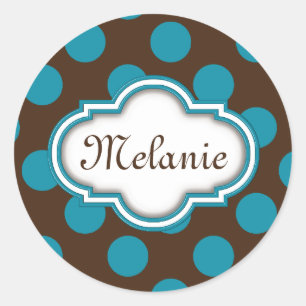 Adesivo Nameplate de Quatrefoil Bolinhas Castanho Azul