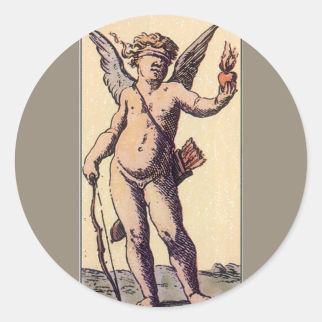 Adesivo Namorados Cupido Clindfolado, Cartão Vintage Tarot (Frente)