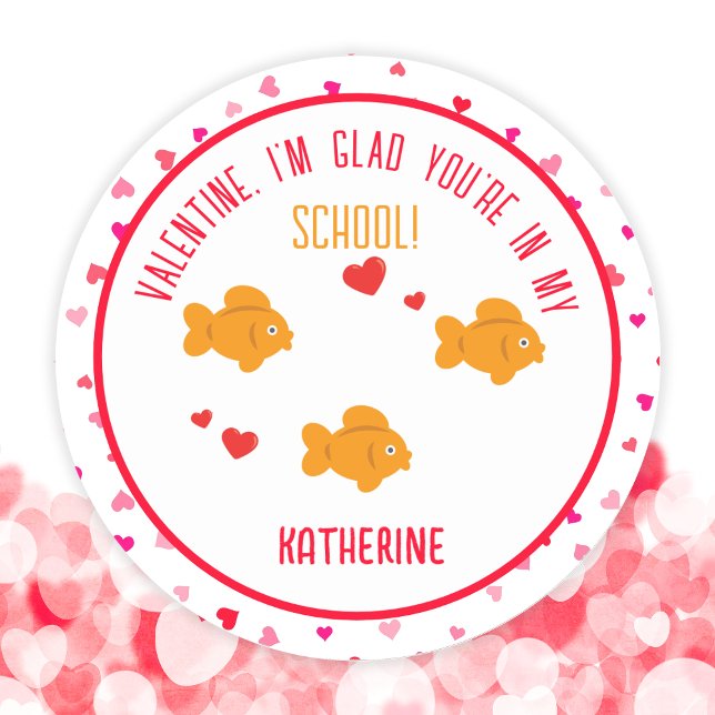 Adesivo Namorados da Escola de Sala de Aula para Crianças  (Cute Goldfish Kids Classroom School Valentine Classic Round Sticker)