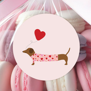 Adesivo Namorados Dachshund, Dia de os namorados Rosa e Ve