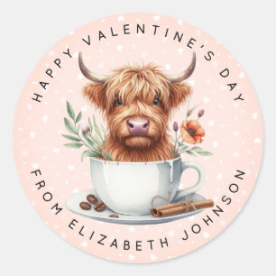 Adesivo Namorados Highland Cow Personalizado Nome Round Cl