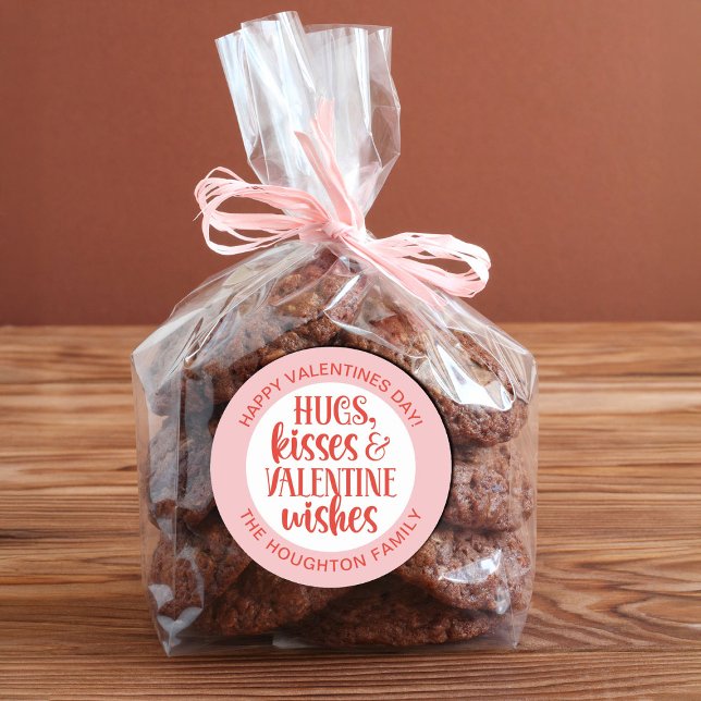 Adesivo Namorados Vermelho Rosa Personalizado (Personalize this cute pink hugs and kisses sticker for Valentines'd Day this year.)