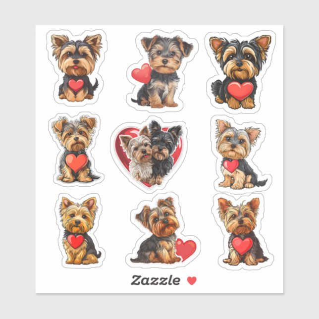 Adesivo Namorados Yorkshire Terrier Dog conjunto de 9 ades (Folha)