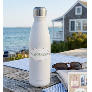 Adesivo Nantucket Oval Rosa e Verde Estilo Costeiro Eleg