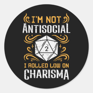 Adesivo Não Anti Social Baixo Carisma Divertido Rpg Gamer