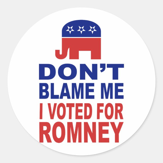 Adesivo Não me culpem, eu votei em Romney (Frente)