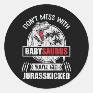Adesivo Não se meta com o bebê Saurus Dinossauro Família d
