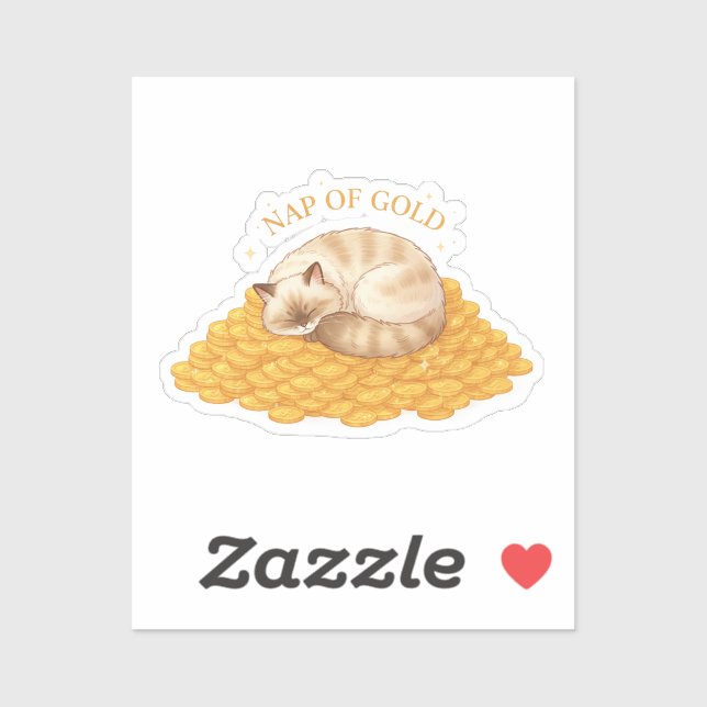 Adesivo Nap Of Gold Sleepy Cat On Coins Cozy Sticker (Folha)