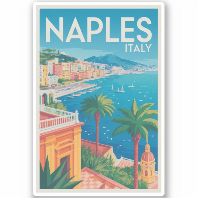 Adesivo Naples Italy Illustration Travel Art Vintage (Frente)