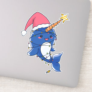 Adesivo Narwhal de Natal de Kawaii