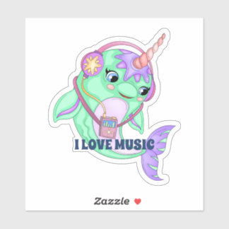 Adesivo Narwhal I Love Music